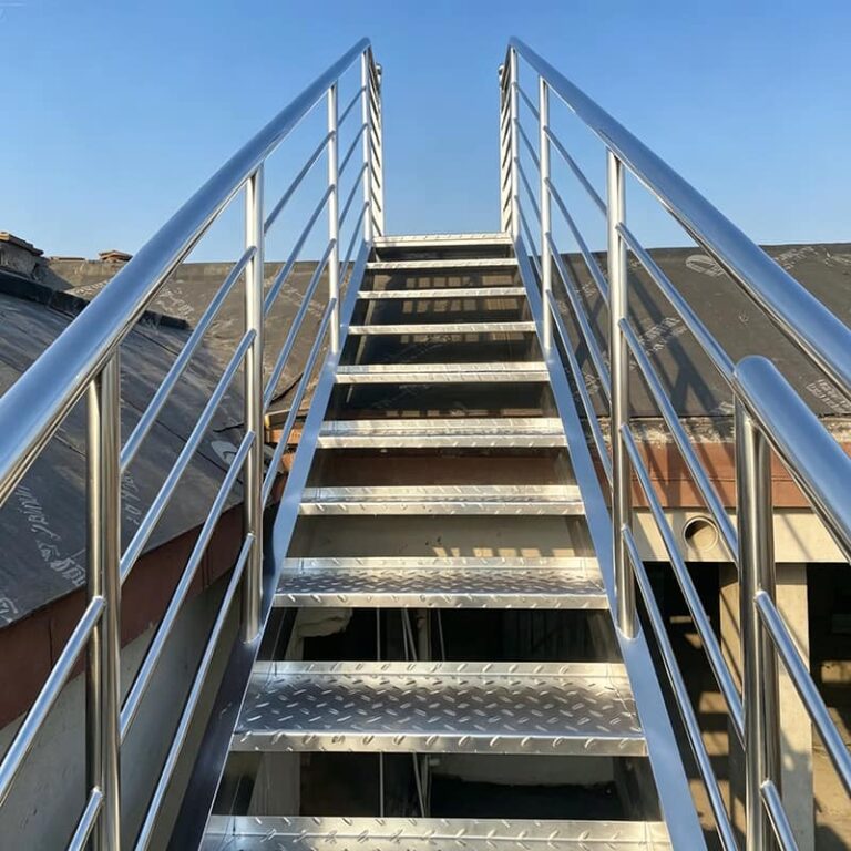 Industrial stainless steel stair system for chemical plant platform access