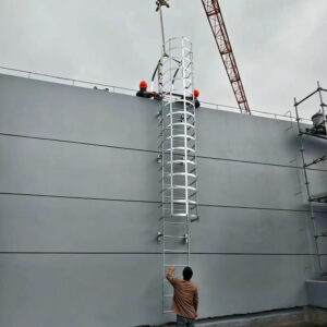 Steel Ladder with Safety Cage | Xiaofan Safety 5 Vertical fixed steel cage ladder for rooftop and warehouse maintenance