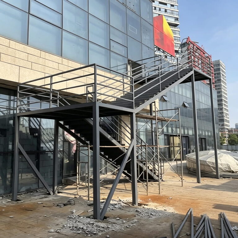 Temporary galvanized access stair for construction and trench safety applications