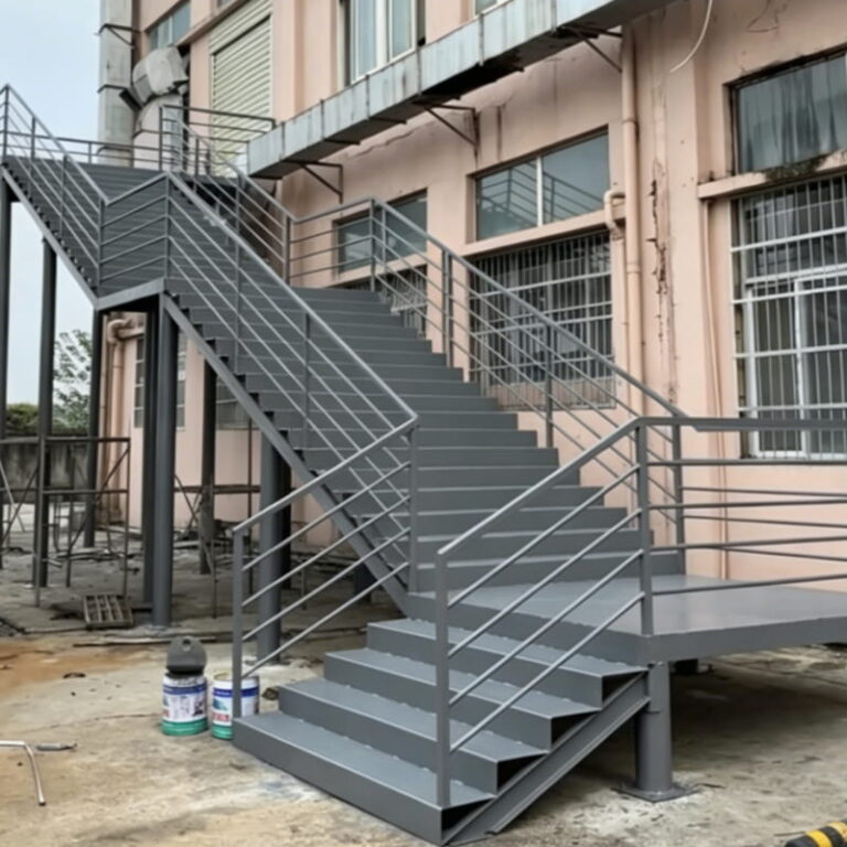 Industrial access steel staircase with 45 degree and 73 degree incline options
