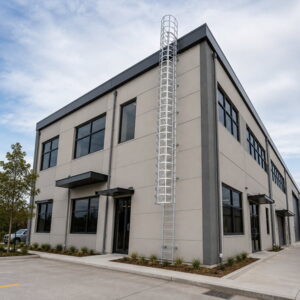 Steel Ladder with Safety Cage | Xiaofan Safety 14 Steel caged ladder installed on Australian style industrial building