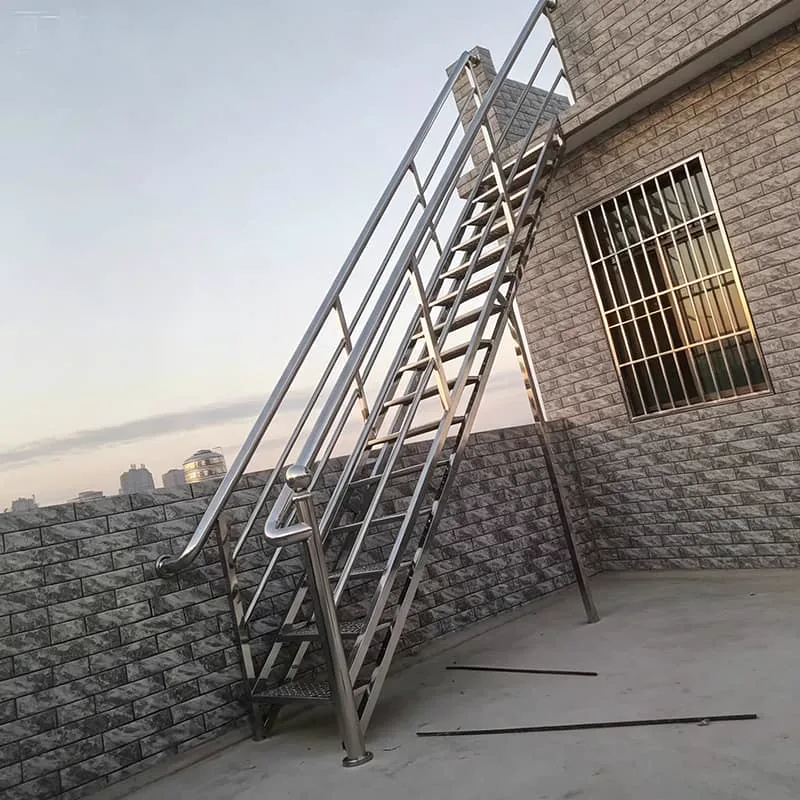 Stainless steel inclined platform ladder for rooftop maintenance